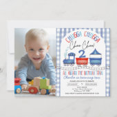 Invitation Red Blue Modern Arch Train photo Anniversaire (Devant)