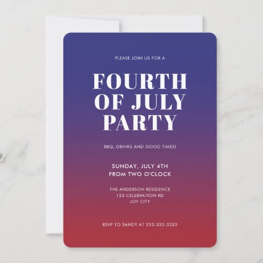 Invitation Red Blue Ombre 4 juillet Independence Inv (Devant)