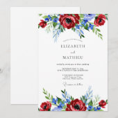 Invitation Red Blue Painterly Summer Wedding (Devant / Derrière)