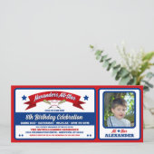 Invitation Red & Blue Photo Baseball Game Ticket Birthday (Debout devant)
