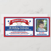 Invitation Red & Blue Photo Baseball Game Ticket Birthday (Devant)