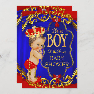 Invitation Red Blue Royal Boy Prince Baby shower