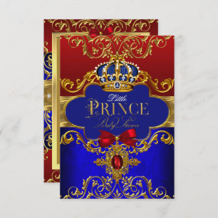 Invitation Red Blue Royal Crown Petit Prince Baby shower