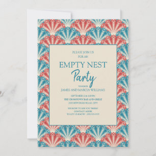 Invitation Red Blue Shell Fan Pattern Empty Nest Party
