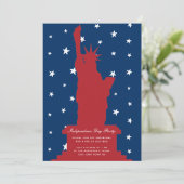 Invitation Red Blue Stars Statue de la Liberté 4 juillet Part (Debout devant)