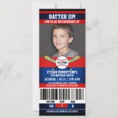 Invitation Red|Blue Ticket Style Baseball Anniversaire (Devant)