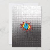 Invitation Red Blue Yellow Bam Superhero 4e anniversaire (Dos)