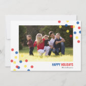 Invitation Red Blue Yellow Confetti Photo Happy Holidays Card (Devant)