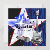 Invitation Red Blue Zebra Rockstar Baby Boy Douche (Devant)