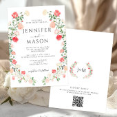 Invitation Red Blush Roses Spring Summer Garden Wedding