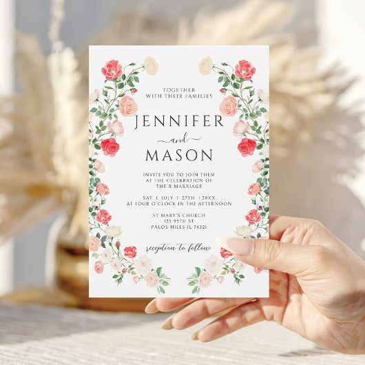 Invitation Red Blush Roses Spring Summer Garden Wedding