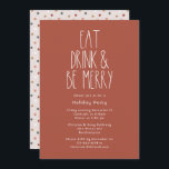 Invitation Red Boho Polka Dot Christmas Manger Boire Soyez Jo<br><div class="desc">Ce boho rouge pois Noël boisson de Noël être joyeuse invitation est parfait pour votre fête de vacances bohème moderne inspirée de la ferme. La police rustique classique mais délicate lui donne un look terreux vintage tout en le gardant mignon et simple. Les pois viennent dans les tons terre du...</div>