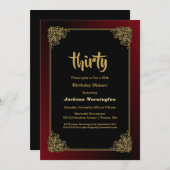 Invitation Red Border Black 30th Birthday Dinner (Devant / Derrière)