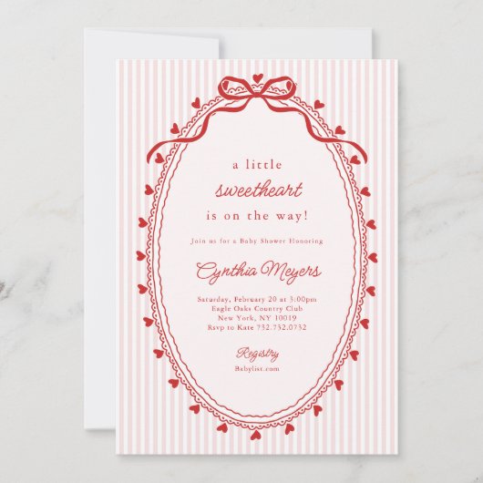 Invitation Red Bow A Little Sweetheart Baby Shower (Devant)