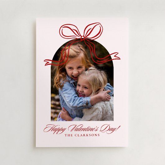 Invitation Red Bow Arch Frame Valentine’s Day Photo Card