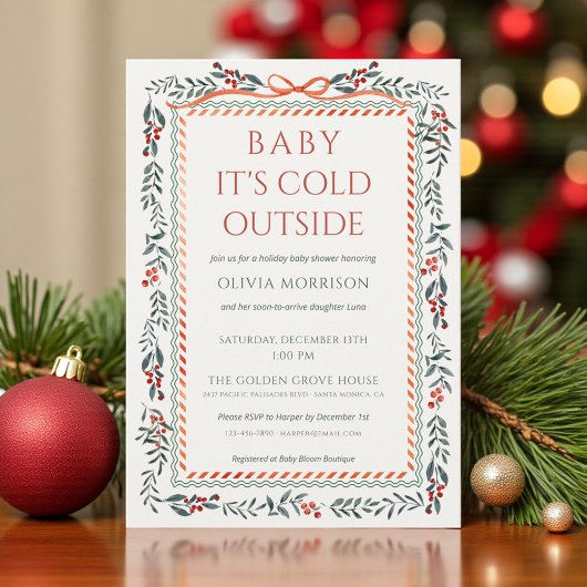 Invitation Red Bow Baby It's Cold Outside Baby Shower
