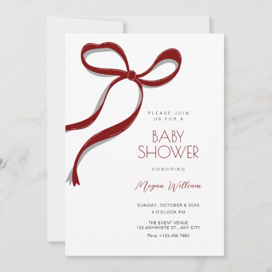 Invitation Red bow baby shower (Devant)