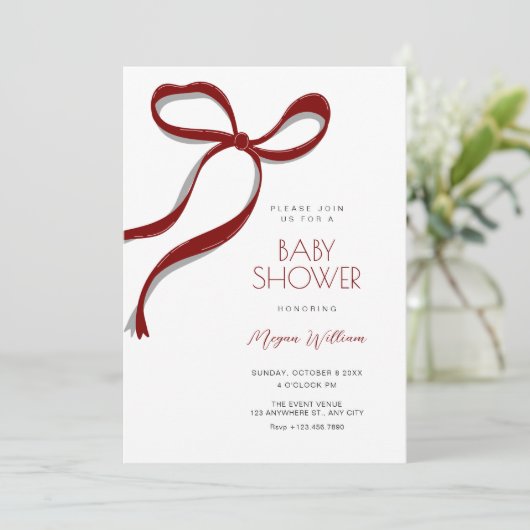 Invitation Red bow baby shower (Debout devant)