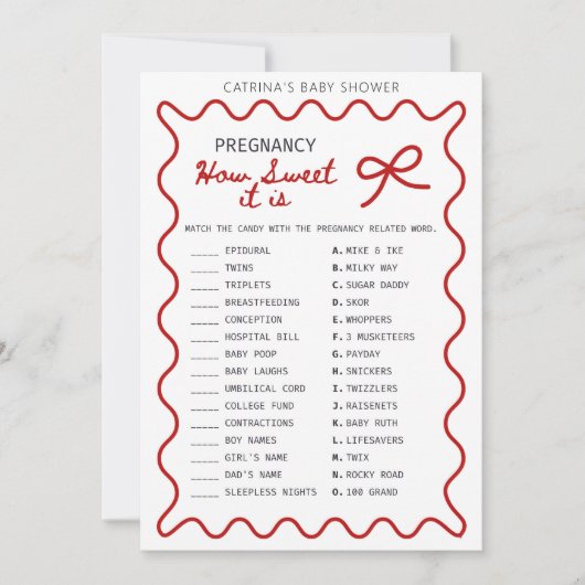 Invitation Red Bow Baby Shower - Editable Name, 5x7 (Devant)