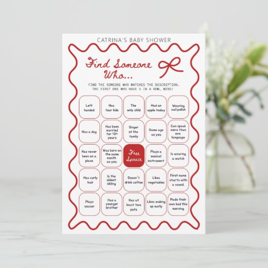 Invitation Red Bow Baby Shower - Editable Name, 5x7 Invitatio (Debout devant)
