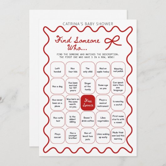 Invitation Red Bow Baby Shower - Editable Name, 5x7 Invitatio (Devant / Derrière)
