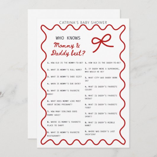 Invitation Red Bow Baby Shower - Editable Name, 5x7 Invitatio (Devant / Derrière)