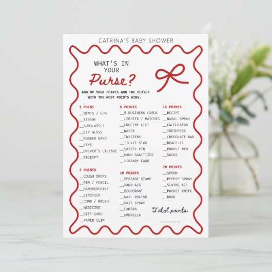 Invitation Red Bow Baby Shower - Editable Name, 5x7 Invitatio (Debout devant)