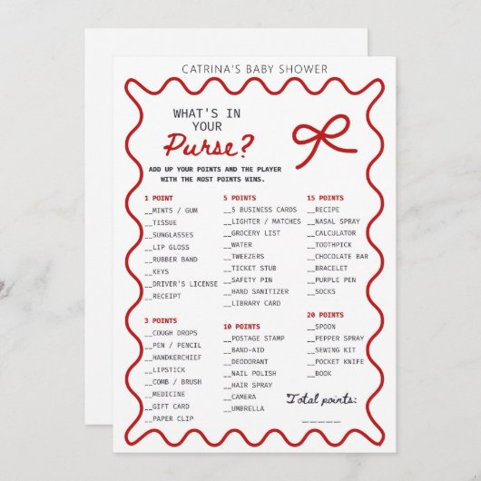 Invitation Red Bow Baby Shower - Editable Name, 5x7 Invitatio (Devant / Derrière)