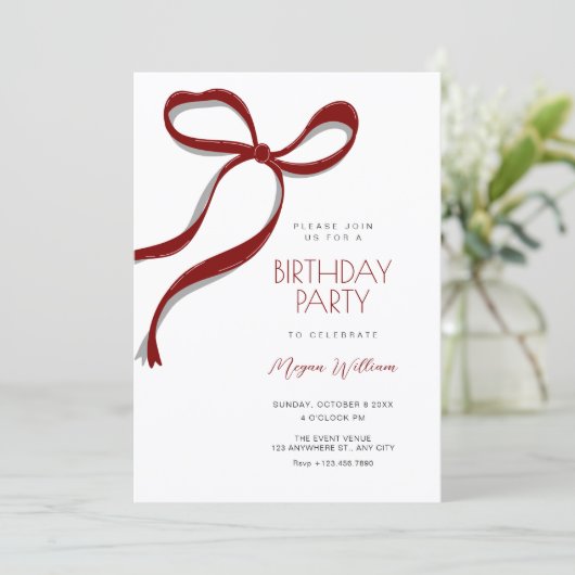 Invitation Red bow birthday (Debout devant)