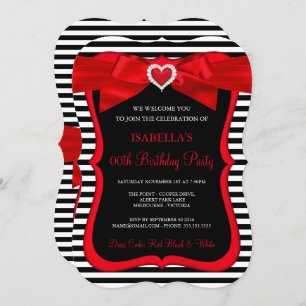 Invitation Red Bow Black White Strik Anniversaire
