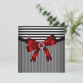 Invitation Red Bow Black White Strik Anniversaire (Debout devant)
