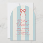 Invitation Red Bow & Blue Stripes Baby Shower (Devant)