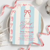 Invitation Red Bow & Blue Stripes Baby Shower