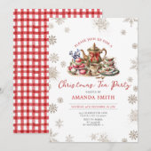 Invitation Red Bow Christmas Tea Adulte Anniversaire Fête Flo (Devant / Derrière)