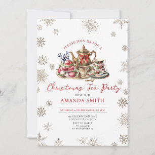 Invitation Red Bow Christmas Tea Adulte Anniversaire Fête Flo