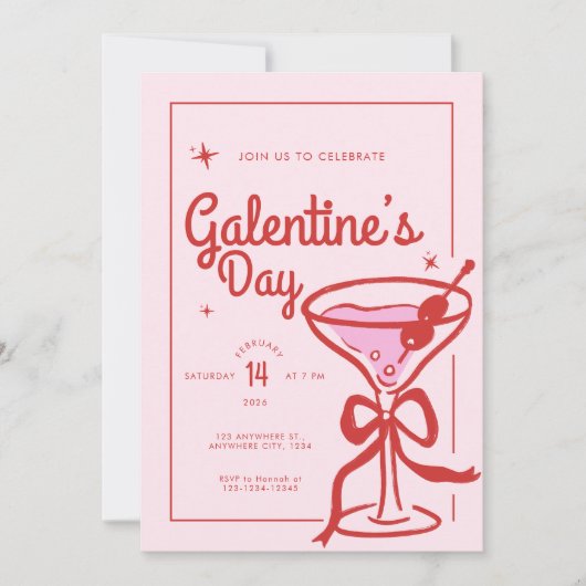 Invitation Red Bow Cocktail Galentine's Day (Devant)