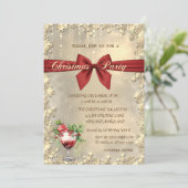 Invitation  Red Bow Cocktail Poinsettia Christmas Corporated  (Debout devant)