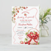 Invitation Red Bow Coquette Berry Sweet Baby shower (Debout devant)