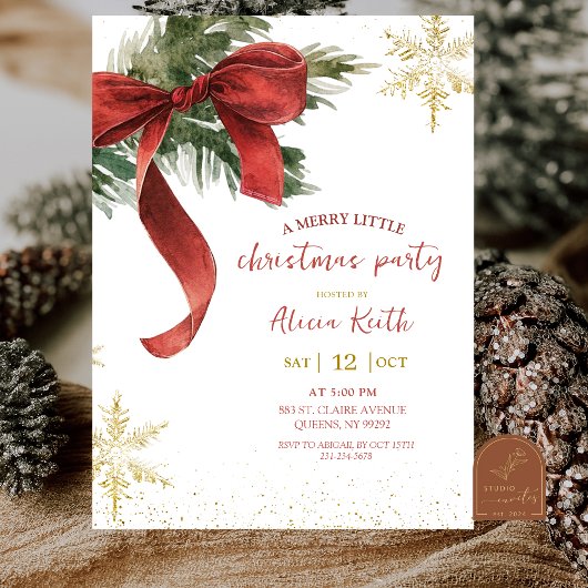 Invitation Red Bow Coquette Christmas Party