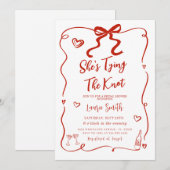 Invitation Red Bow Elle Attache La Fête des mariées du noeud (Devant / Derrière)