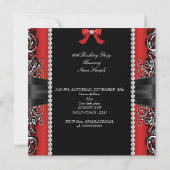 Invitation Red Bow fête d'anniversaire Black Silver Photo (Dos)
