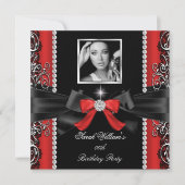 Invitation Red Bow fête d'anniversaire Black Silver Photo (Devant)
