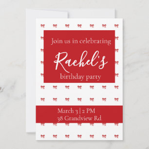 Invitation Red Bow Girl Birthday Party