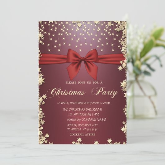Invitation Red Bow Gold Stars (Debout devant)