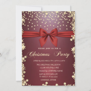 Invitation Red Bow Gold Stars