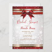 Invitation Red Bow & Gold White Sparkle Fête des mariées de v (Devant)