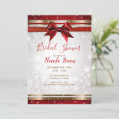 Invitation Red Bow & Gold White Sparkle Fête des mariées de v (Debout devant)