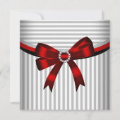 Invitation Red Bow Grey Black White Strik Anniversaire (Devant)