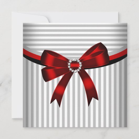 Invitation Red Bow Grey Black White Strik Anniversaire (Devant)