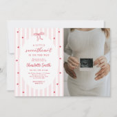 Invitation Red Bow Hearts Valentines Baby Shower Photo (Devant)